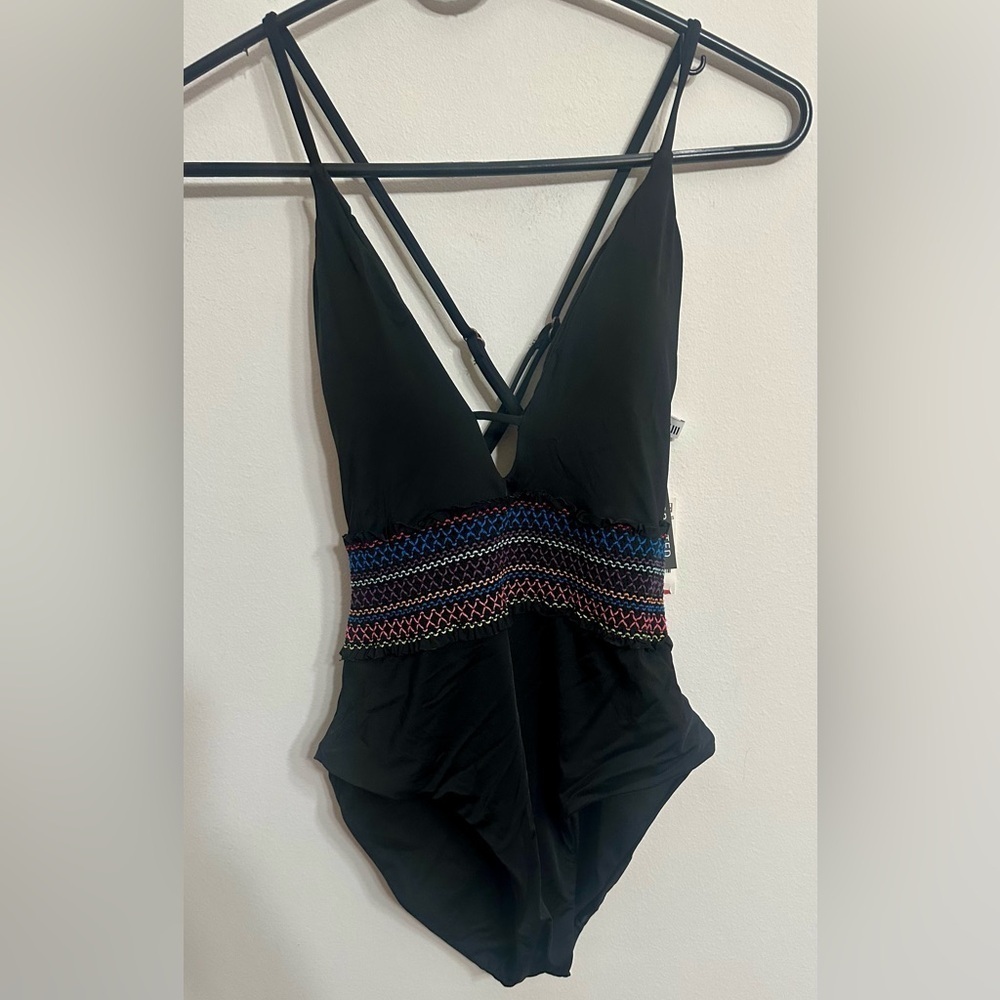 Bar III Black One Piece Swimsuit with Multicolor Accents